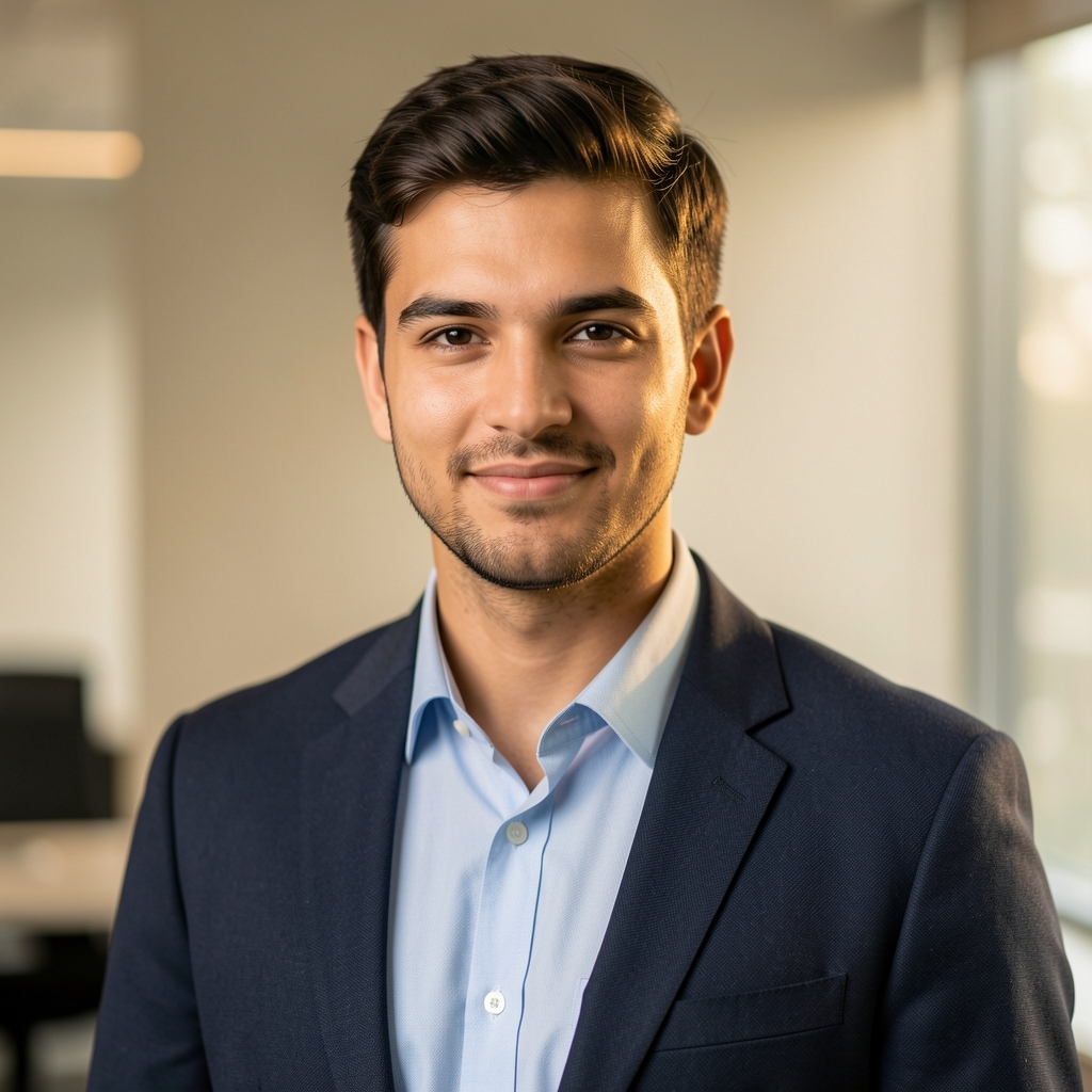 Editorial portrait of Tobias Marsden, contributing writer, in controlled warm lighting, neutral office background